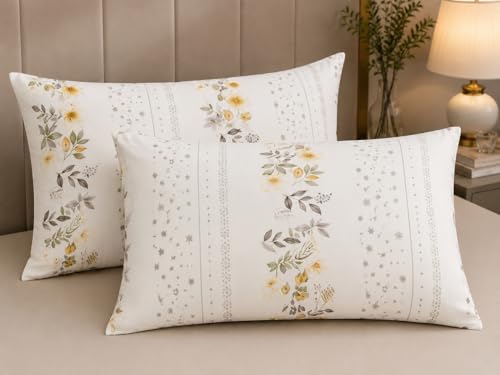 Image of Premium Cotton King Size All Around Elastic Fitted Bedsheet Set with 2 Pillow Covers | Soft & Breathable Fabric | Secure 360 Elastic Fit (72 inch x 78 inch inches, Whitefield)