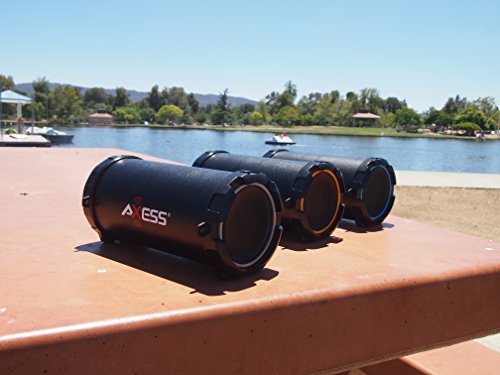 AXESS SPBT1031 Portable Bluetooth Indoor/Outdoor 2.1 Hi-Fi Cylinder Loud Speaker with Built-In 3" Sub and SD Card, USB, AUX Inputs in Black