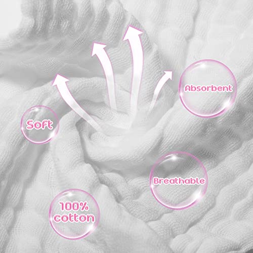 Image of Breling 20 Pcs Baby Muslin Washcloth 12 x 12 Inch 100% Cotton Soft and Absorbent Muslin Washcloth Burp Cloth Wipe Newborn Face Towel for Baby Boy Girl Sensitive Skin(White)