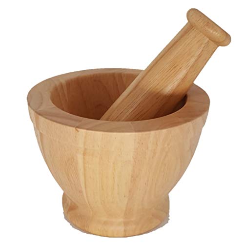 Size 6 inches Rubber Wood Kruk Mortar and Pestle Grinding Earthenware Pottery Papaya Salad Somtum Mixer Cookware Food Menu Recipe Home Party Kitchen Tool