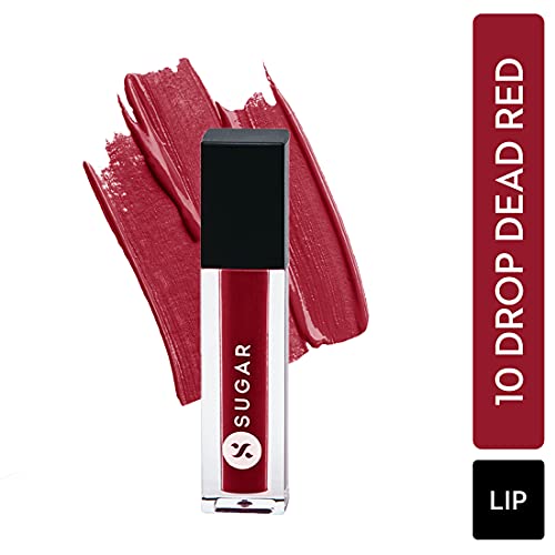 Image of SUGAR Cosmetics Smudge Me Not Liquid Lipsticks for Women | Transferproof & Waterproof | Lasts 12+ Hours | Matte Lipstick | 1.1ml - 10 Drop Dead Red