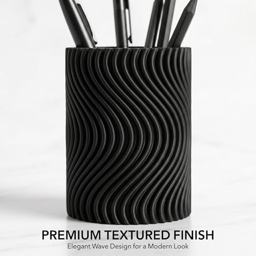 Image of Pen stand for table, aesthetic pen stand for office table stylish, pen holder for desk, pencil holder, office desk organizer, Study accessories penstand for men women kids items (Black, Wavy)