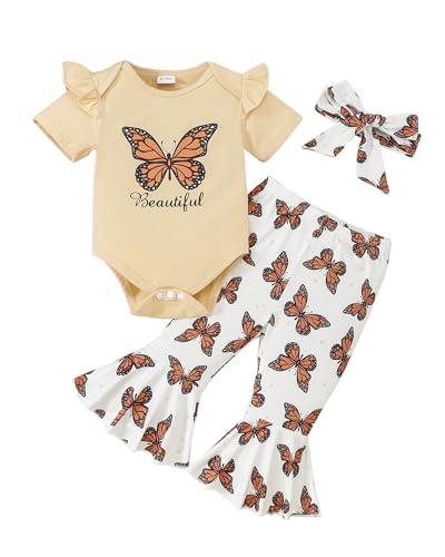 Image of SUNNY PIGGY Baby Girl Clothes Newborn Infant Outfits Ruffle Long Sleeve Romper Pants Set with Headband