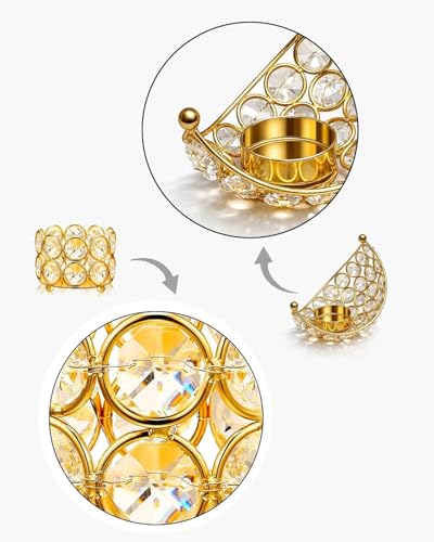 Image of Homesake Crystal Tealight Candle Holder Set, Gold Metal Decorative for Decorations for Home, Festive Tabletop Home Decor and Gifting Combo Set of 1 Moon Holder & 2 Crystal Holders