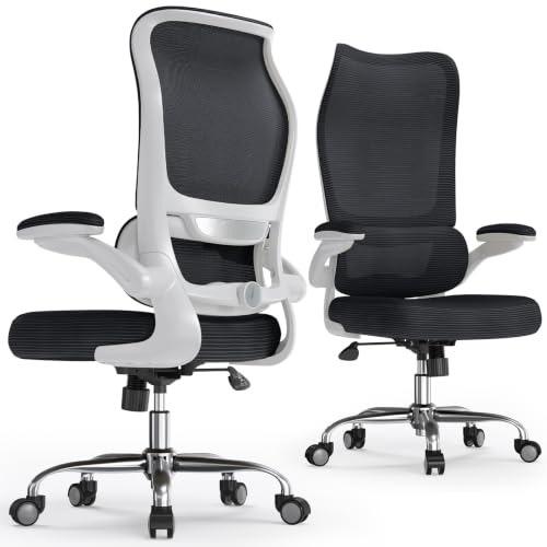 Image of TRALT Office Chair Ergonomic Desk Chair - Gaming Chair with Lumbar Support | 330 LBS Home Office Desk Chairs , Reading Chair with Flip-up Armrests, Comfortable Computer Chairs (1, White Black)