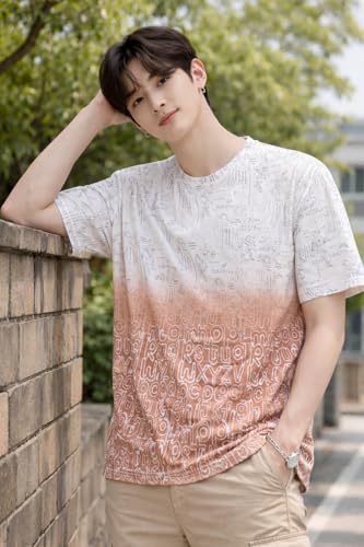 Image of London Hills Men's Cotton Printed Ombre Gradient T-Shirt | Loose Fit Casual Wear | Short Sleeve Crew Neck | Soft Breathable Fabric for Daily & Streetwear Use