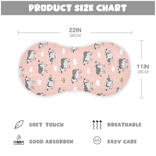 J JOYSAY Cow Bull Cloud Pink Baby Burp Cloths for Boys Girls Large 22''x11'' Cotton 4 Layer Drool Cloths for Drool Unisex one sizex42