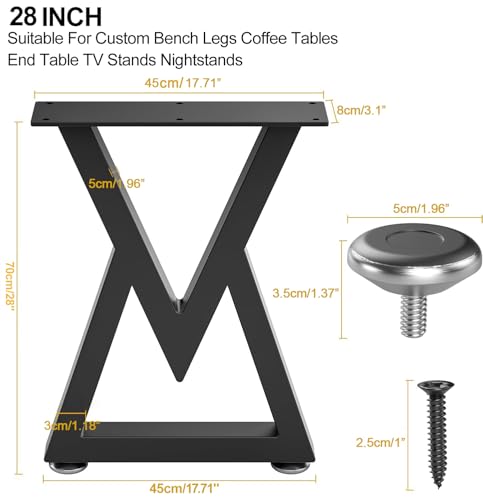 28" Metal Coffee Table Legs, Diamond Shape Bench Legs, Heavy Duty Desk Legs, Black Metal End Table Legs, DIY Furniture Legs (H28” x W17.7”, Set of 2)
