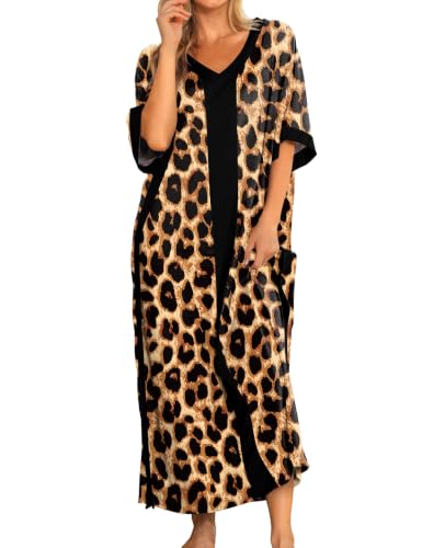 Image of Bloggerlove Caftan Nightgown for Women Cotton House Dress with Pockets