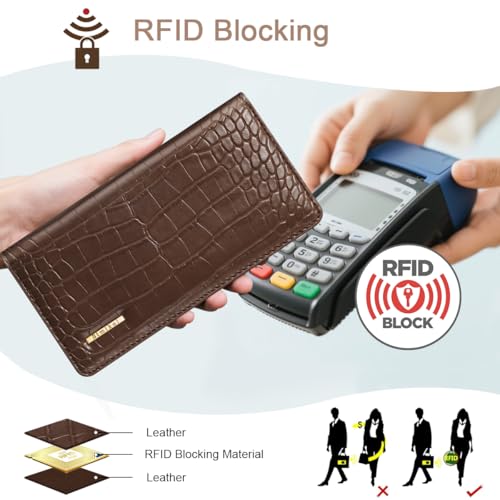 Image of Wallet Women Bifold Faux Crocodile Leather Slim Thin Long Wallets