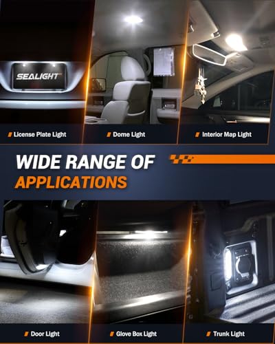 Image of SEALIGHT 194 LED Bulb 6000K White 168 T10 2825 W5W 600% Brightness Wedge Interior Car Bulbs Replacement for License Plate Lights Dome Map Door Courtesy Trunk Parking, 10 PCS