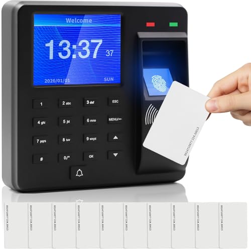 Zeiterfassung für Kleinbetriebe – Innovatives Zeiterfassungsgerät mit Fingerabdruck, Passwort und ID-Karten, Anwesenheitsmaschine für Mitarbeiter Kein Netzwerk Erforderlich mit 10 ID-Karten Zeiterfassung für Kleinbetriebe – Innovatives Zeiterfassungsgerät mit Fingerabdruck, Passwort und ID-Karten, Anwesenheitsmaschine für Mitarbeiter Kein Netzwerk Erforderlich mit 10 ID-Karten