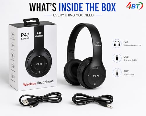 Image of 4BT Wireless Headphones, Bluetooth 5.0 + EDR Over-Ear Design with Playback Controls, Stereo Sound & Comfortable Fit