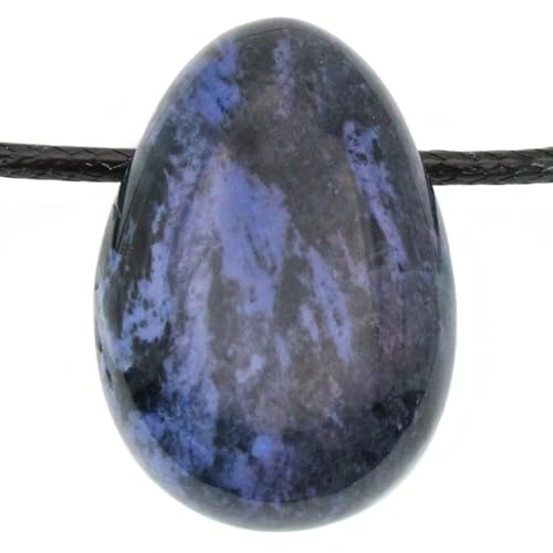 Echter Dumortierit Tropfenanhänger mit gewachstem Baumwollband - Gebohrter Trommelstein - Drehverschluss aus Edelstahl (Dumortierit 55)