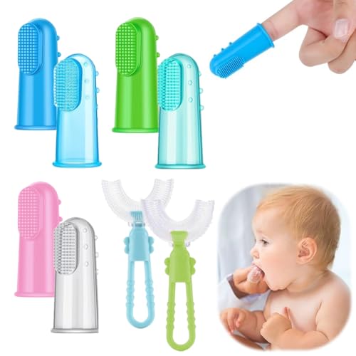 Spazzolino da Denti Morbido per Bambini - 6 Pezzi da Dito in Gomma, 2 a Forma U - Multicolore Sicuro