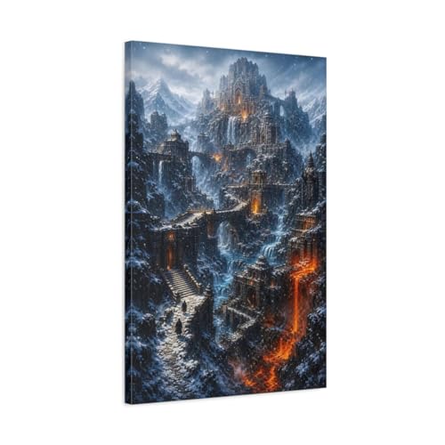 Toile murale château fantastique en hiver de qualité premium 50x75cm