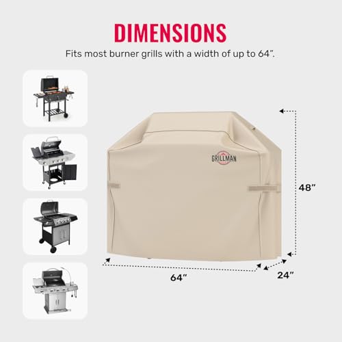 Grill Cover by Grillman, Tan, 64 Inch, BBQ Outdoor Grill Covers, Charcoal & Gas Grills, Waterproof, Rip-Proof, Weather-Resistant, Anti-UV, Barbecue Cover for Weber, Genesis, Charbroil, Nexgrill, etc