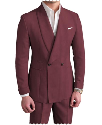 Men's Linen Suit Modern Fit Lightweight Summer Shawl Lapel 2 Pieces Slim Fit Suit