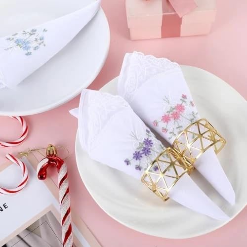 6 Pañuelos Blancos de Algodón con Encaje Floral miniatura 5