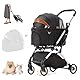 Joyfultails Hundewagen 3 in 1 Hundebuggy Bis 15kg, Hundewagen Katzenwagen Faltbarer Hundebuggy mit abnehmbarer Hundetragetasche, für kleine bis mittlere Hunde und Katzen & Regenschutzabdeckung,Schwarz