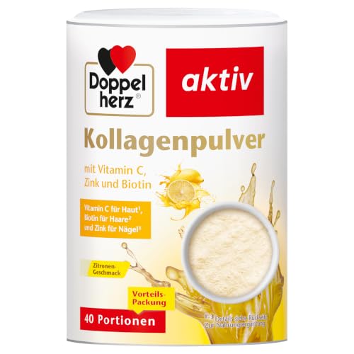 Doppelherz Kollagenpulver mit Vitamin C Zink und Biotin 5000 mg Kollagenhydrolysat je 7 5 g Pulver 40 Portionen Zitronen Geschmack 300 g
