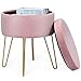 COSTWAY Sgabello Poggiapiedi Rotondo con Gambe di Metallo, Ottomana Contenitore, Moderna, per Camera da Letto Salotto (Rosa)