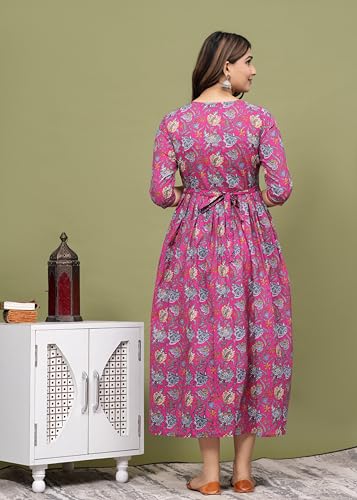 Image of Women's Feeding Kurta Cotton | Floral Anarkali Pregnancy Kurta with Nursing Zipper | Pre & Post Partum | Maternity Dresses | Mom to Be Gift