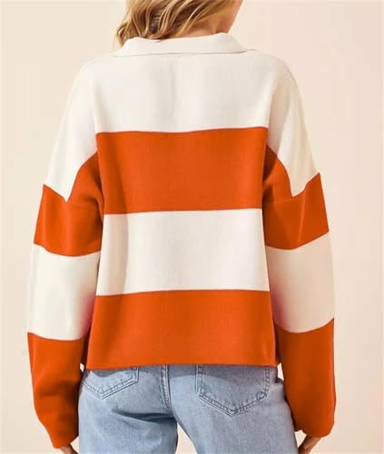Image of LifeShe Striped Sweater Women V Neck Long Sleeve Pullover Fall Sweaters Loose Oversized Knit Top