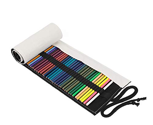 Image of Denifiter Colored Pencil Holder Case, Large Capacity Paint Brush Roll up Bag (Beige-24 Slots)