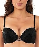 Wingslove Women's Push Up Lace Bra Add 2 Cups Up Deep V Plunge Underwire Multiway T-Shirt Bra (Black,36B)