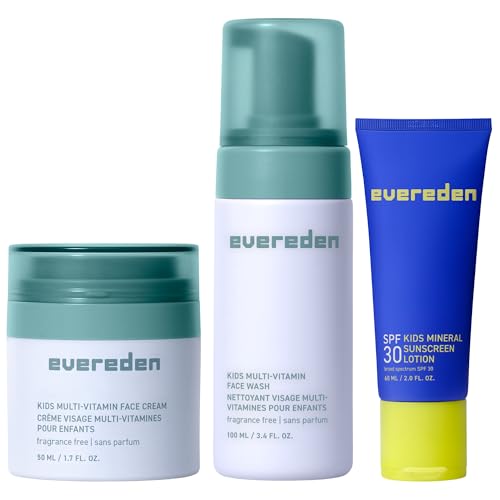 Image of Evereden Kids Face Wash, Cream & SPF 30, Unscented Kids Skincare, Age 4+ | Dermatologist-Tested Skin Care for Kids | Face Wash, Cream & Mineral SPF 30 | EWG Verified, No Phenoxyethanol, Fragrance-Free