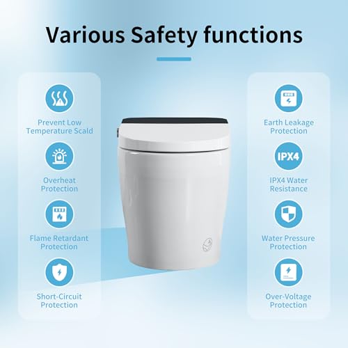 Inodoro Inteligente sin Tanque con Bidé Incorporado, Una Pieza, Descarga Automática, Asiento Calefaccionado, Agua Tibia y Secado, Temperatura Ajustable, Control Remoto y Sensor de Pie, Blanco miniatura 3