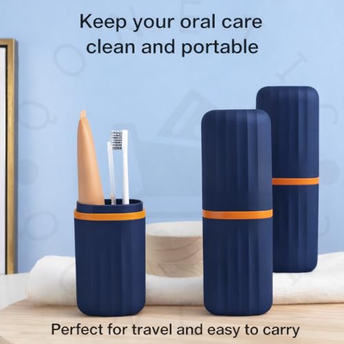 Image of QONETIC Travel Tooth Brush Holder for Bathroom Square Toothbrush Holder for Travel, Portable Toothbrush Case & Tooth Brush Cover Box Organizer for Traveling, Camping, & Business Trips (Blue)
