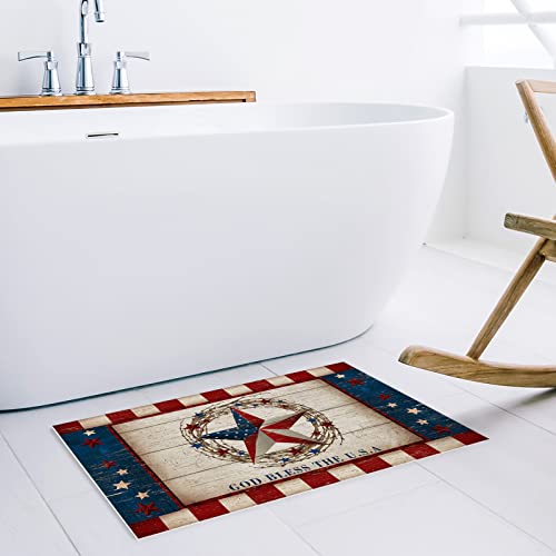 Independence Day Stars Entrance Door Mat Farmhouse Rustic Wood Low Profile Tradition Patriotic Decor Welcome Outdoor Mat Non-Slip Carpet Rugs Floor Mat Decorative For Home/Bathroom Kitchen 18"X30" #TOP2