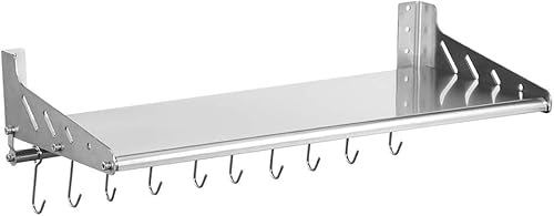 Funan Mountain Estante de montaje en pared de acero inoxidable con ganchos 304 para baño, cocina, comercial, restaurante, bar, estante de