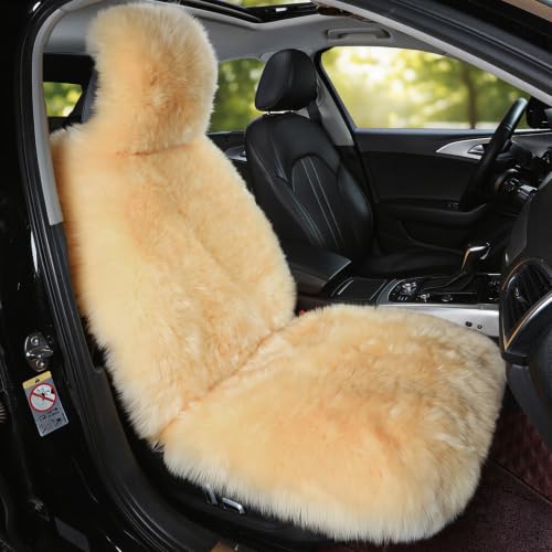 Image of OGLAND Fluffy Sheepskin Car Seat Cover for Soft Auto Fur Pet Cushion Pad