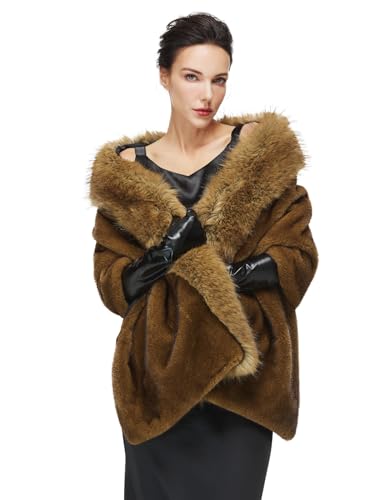 Women Faux Fur Shawl Wrap with Faux Fox Fur Trim Collar for Evening Dresses  Wedding Party - Product Details