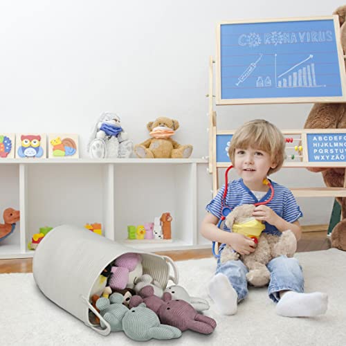 Image of XUANGUO White Cotton Rope Laundry Basket Hamper for Clothes Large | Baby Nursery Hamper Bin Decorative Woven Storage Basket for Living Room Bedroom Boho Tall Rope Baskets for Blanket Toys