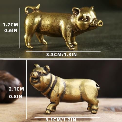 Estatua decorativa de cerdo de latón 2 piezas miniatura 6