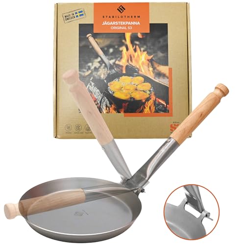 Stabilotherm Jägerpfanne mit Holz Klappgriff | zum Outdoor kochen & braten über offenem Feuer oder Grill