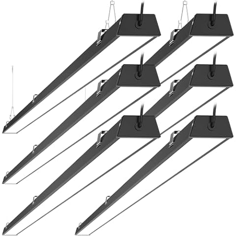 TychoLite 8FT LED Shop Light, 100W 12500lm, 5000K Daylight, Compact Black 8 Foot Commercial Lighting Fixtures for Workshops, Garage, Office, Surface/Suspension Mount, with 5FT Cord Switch, 6 Pack Cover