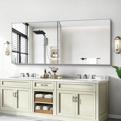 Image of COFENY 30x72inch Bathroom Mirror, Silver Rectangle Mirror with Thin Metal Frame, Large Rectangular Wall Mirror for Bathroom, Living Roomm, Hair Salon, Big Farmehouse Mirrors Hang Horizontal /Vertical