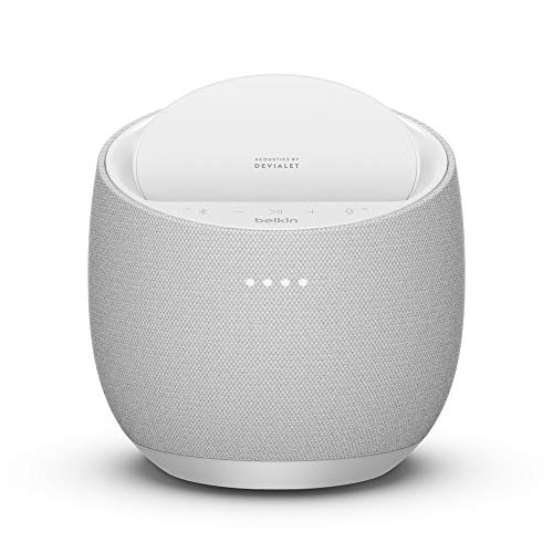 Belkin SoundForm Elite Hi-Fi Smart Speaker + Wireless Charger (Voice-Controlled Bluetooth Speaker) Sound Technology By Devialet (White)