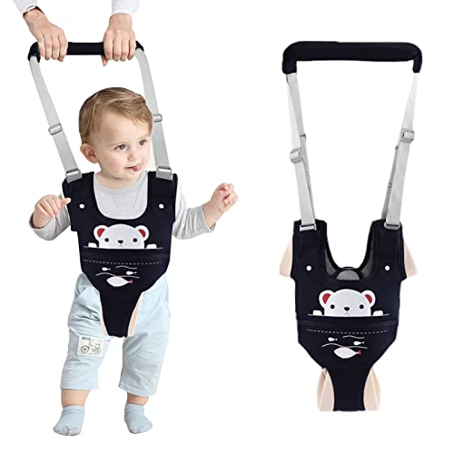 Ocanoiy Baby Walking Harness Handheld Baby Walker Assistant Belt Toddler Infant Walker Safety Harnesses Standing Up Walking Learning Helper With Detachable Crotch for 9-24 Month (Dark Blue)