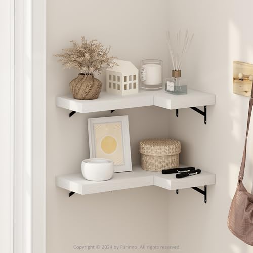 Image of Furinno Tanna Floating Shelves for Wall Set of 4, 15-Inch Wall Shelf, Triple Thick Floating Mounted Shelf, for Bathroom, Home Office, Living Room, White Texture