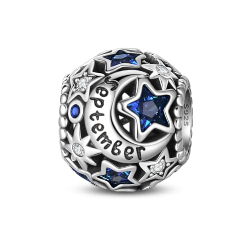925 Sterling Silver Birthstone Charm For Bracelet Sun Moon Star From January To December Happy Birthday Bead Charms For Women Jewelry Gifts