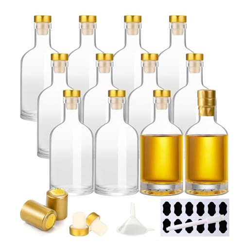 YBCPACK 12 Stück Kleine Glasflaschen zum Befüllen 100ml leer Likörflaschen, Schnapsflaschen mit korken, Schrumpfkappe, Trichter, Etiketten, Stift, Perfekt für Eierlikör, Schnäpse und Säfte