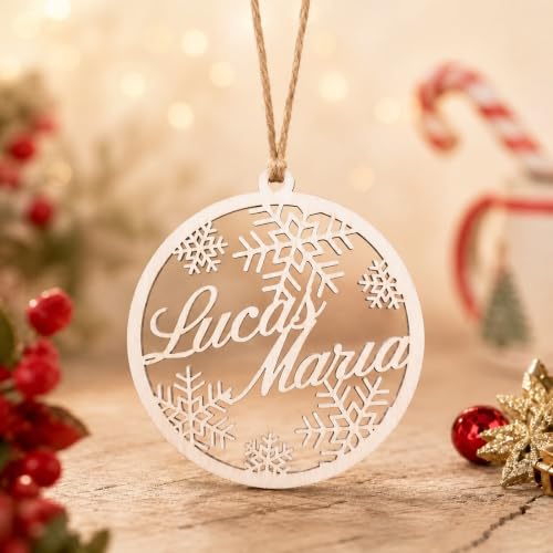Bola De Navidad Personalizada con Nombre De Madera Natural, Adorno Árbol De Navidad Tallado, Decoración Navideña, Regalo Familiar Recuerdo Navideño, Cuerda Incluida（Estilo 3）