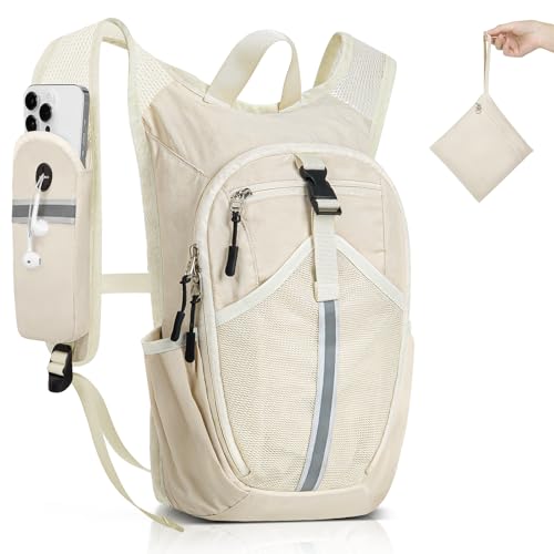TUIKEN Small Hiking Backpack 10L- Lightweight Packable Foldable Backpack for Travel Camping Outdoor Commute, Compact Rucksack for Women Men(Beige)