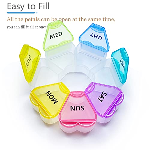Image of MOLN HYMY Large Weekly Pill Box 7 Day, Pill Case Organizer 1 time a Day, Floral Pill Container Once Daily, Pretty Medicine Dispenser for Vitamin /Fish Oil /Medication /Supplements